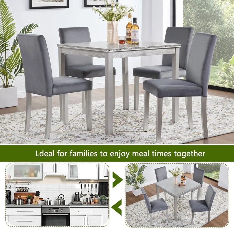 5 Pieces Wooden Dining Table Set, Square Table And 4 Upholstered Chairs by Unique Piece Furniture