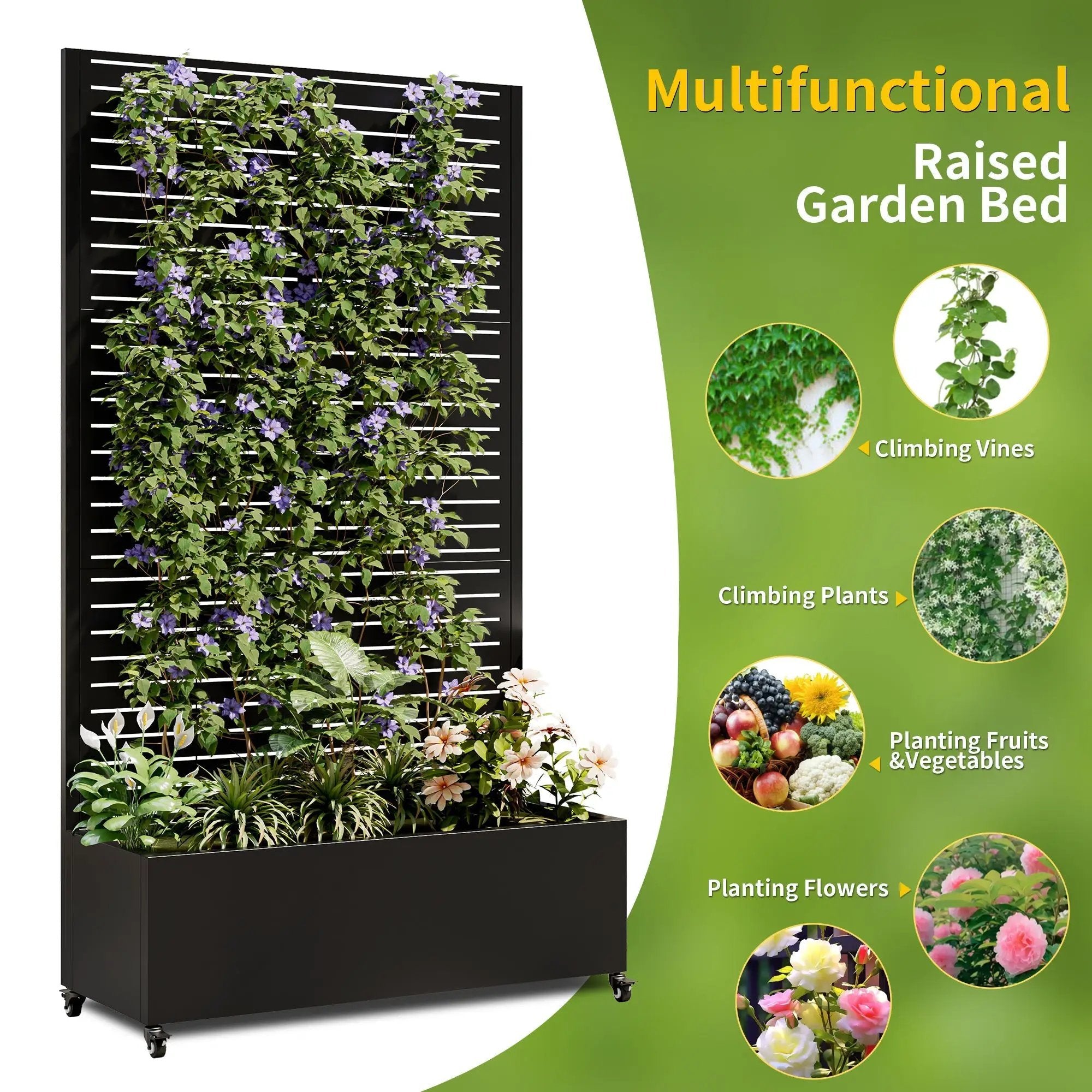 Metal Planter Box with Trellis, 73' x 35' x 16" Raised Garden Bed by HouseOfZazla