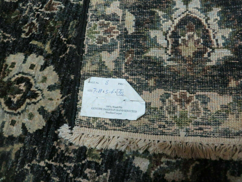 5' 6" X 8' Vintage Handmade Pakistani Floral Oriental Wool Rug Black Dark Grey by Jewel Rugs