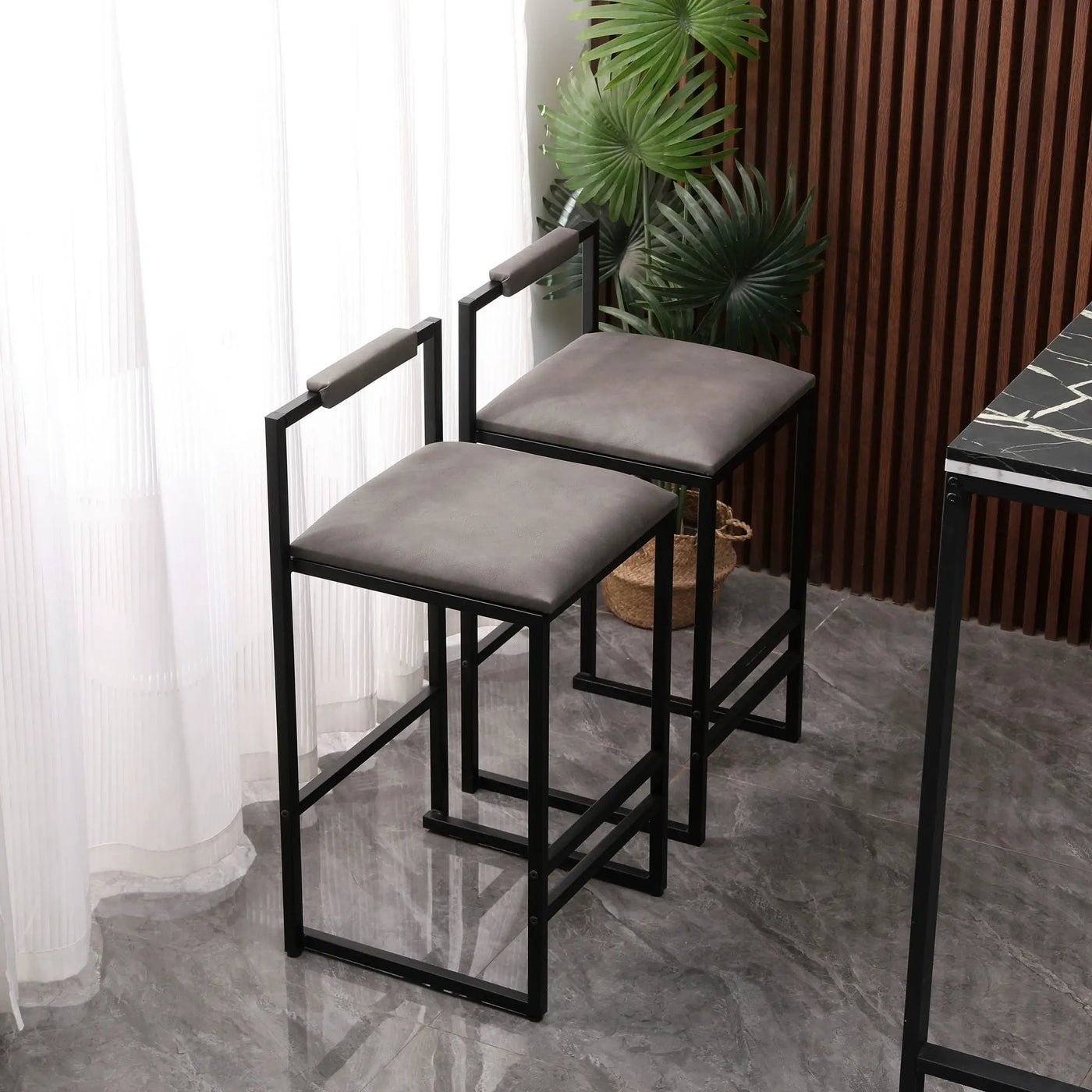 Elegant Bar Stool Set With Backrest And Footrest, Counter Height (Set of 2) by HouseOfZazla