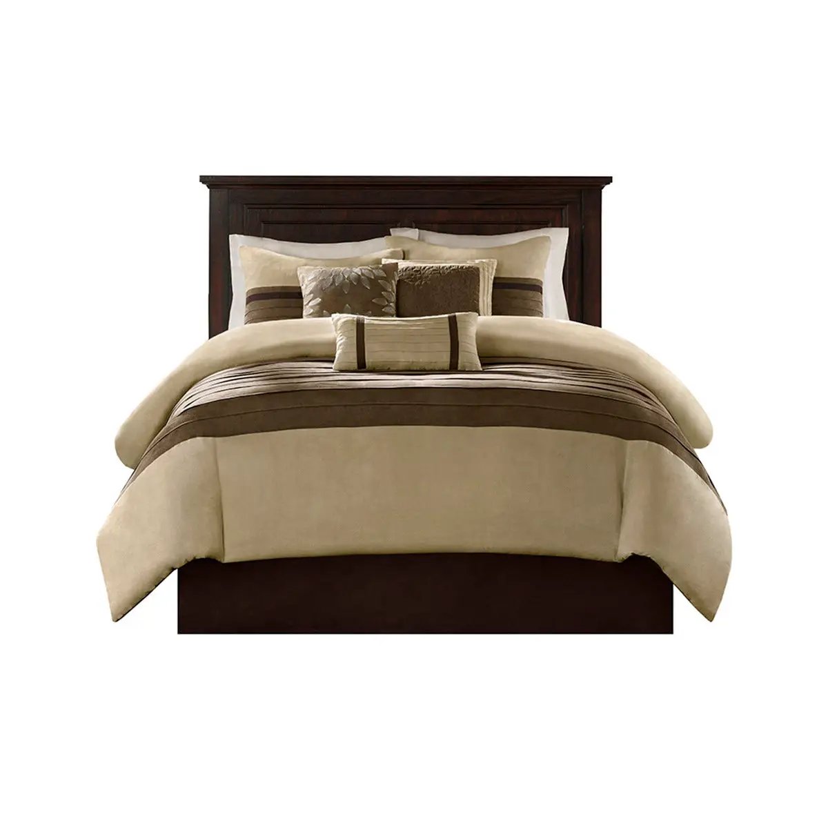7 Piece Faux Suede Comforter Set Natural Queen by HouseOfZazla