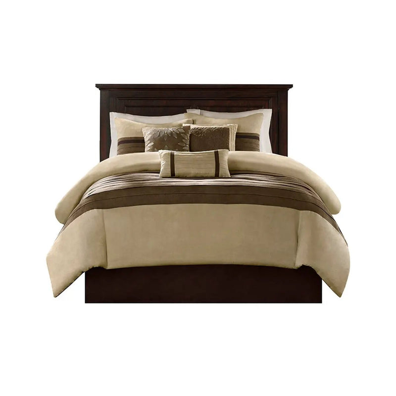 7 Piece Faux Suede Comforter Set Natural Queen by HouseOfZazla