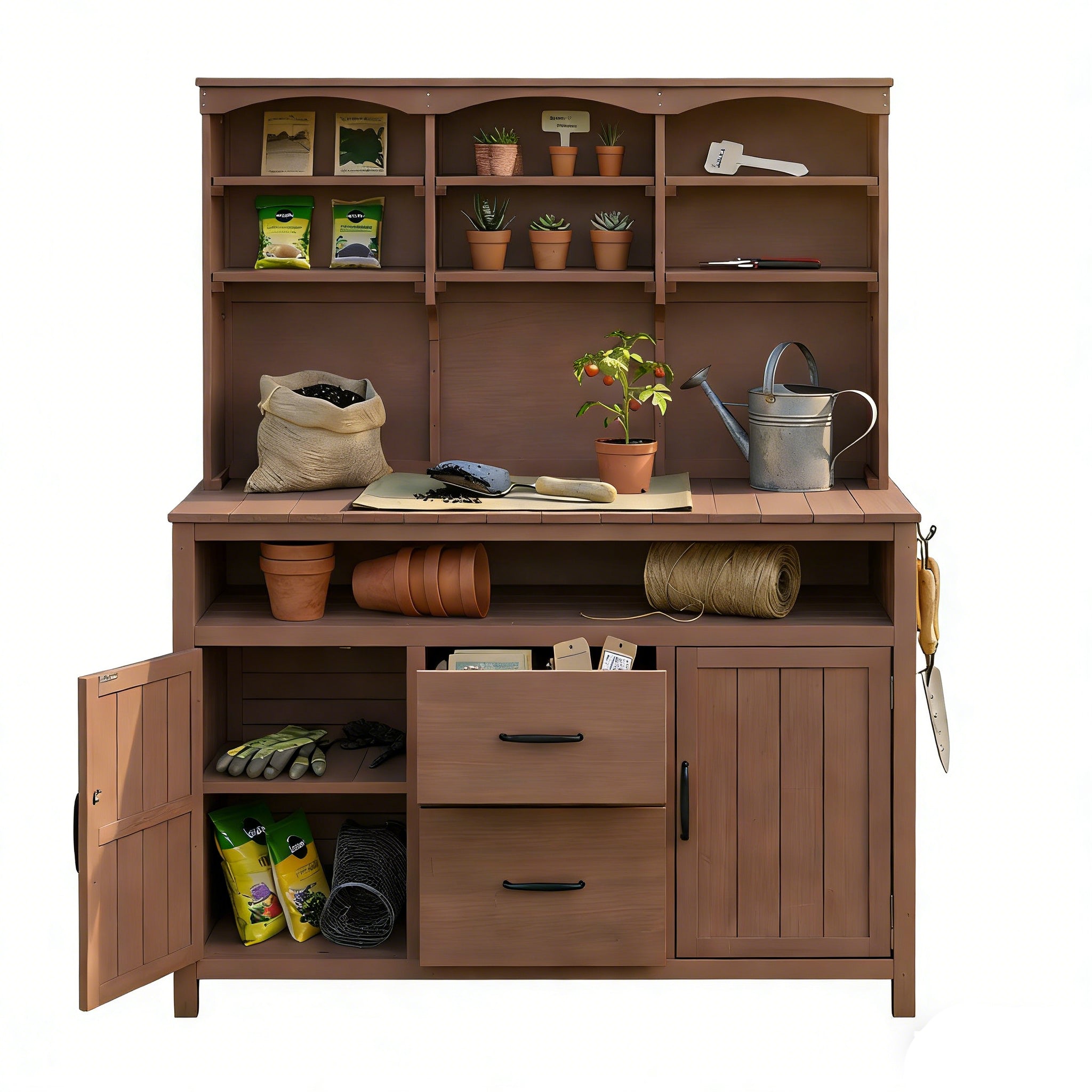 TOPMAX Large Fir Wood Potting Bench with Hutch and Storage by HouseOfZazla