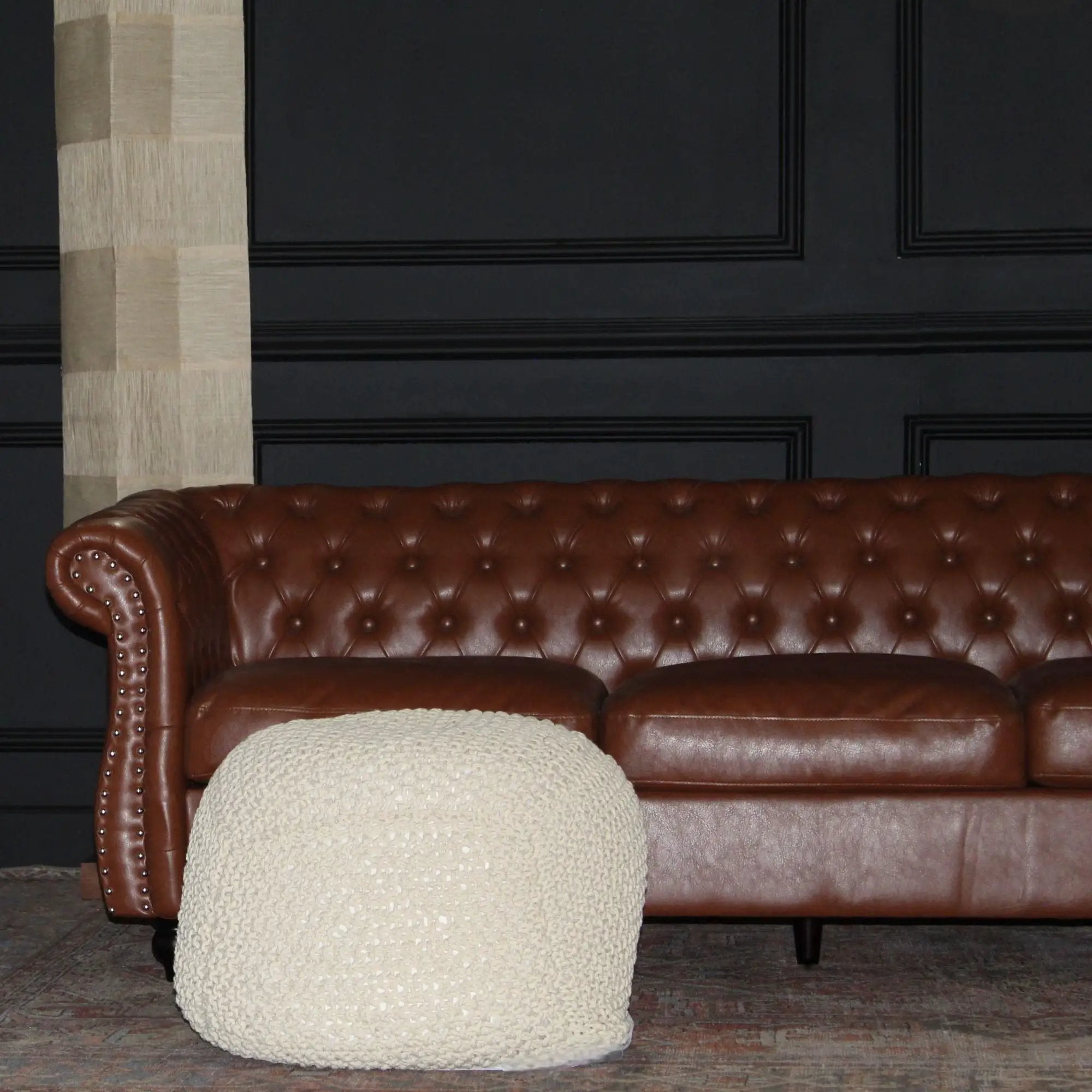Semi Rounded Pouf, Cable Knitted, Perfect Seating by Unique Piece Furniture