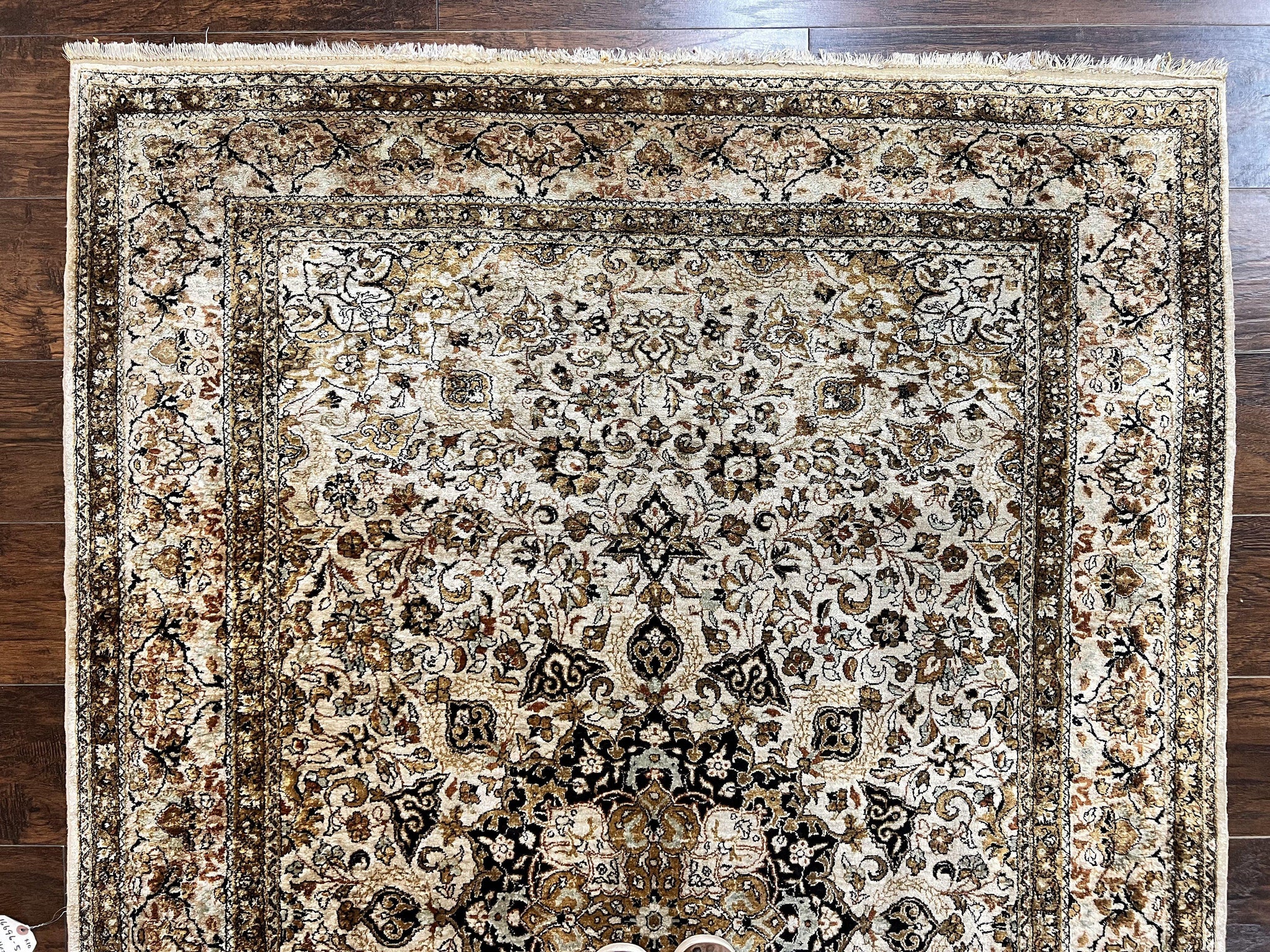 Persian Qum Silk Rug, Floral Medallion, Very Fine 60 Raj 475 KPSI, Handmade Hand Knotted Oriental Carpet, Silk on Silk by Jewel Rugs