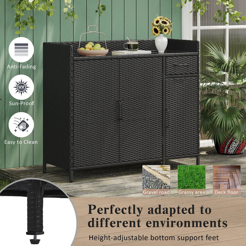 K&K 47.5"W Wicker Outdoor Storage Cabinet with Tempered Glass Top by HouseOfZazla