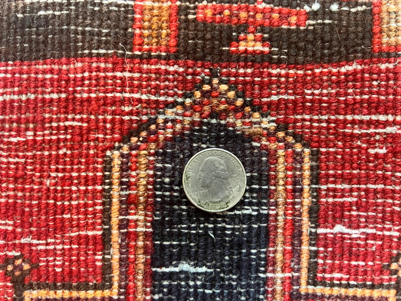 Persian Heriz Runner Rug 3.7 x 11, Persian Tribal Runner, Handmade Wool, Medallions, Geometric, Red, Antique Vintage Hand Knotted Rug by Jewel Rugs