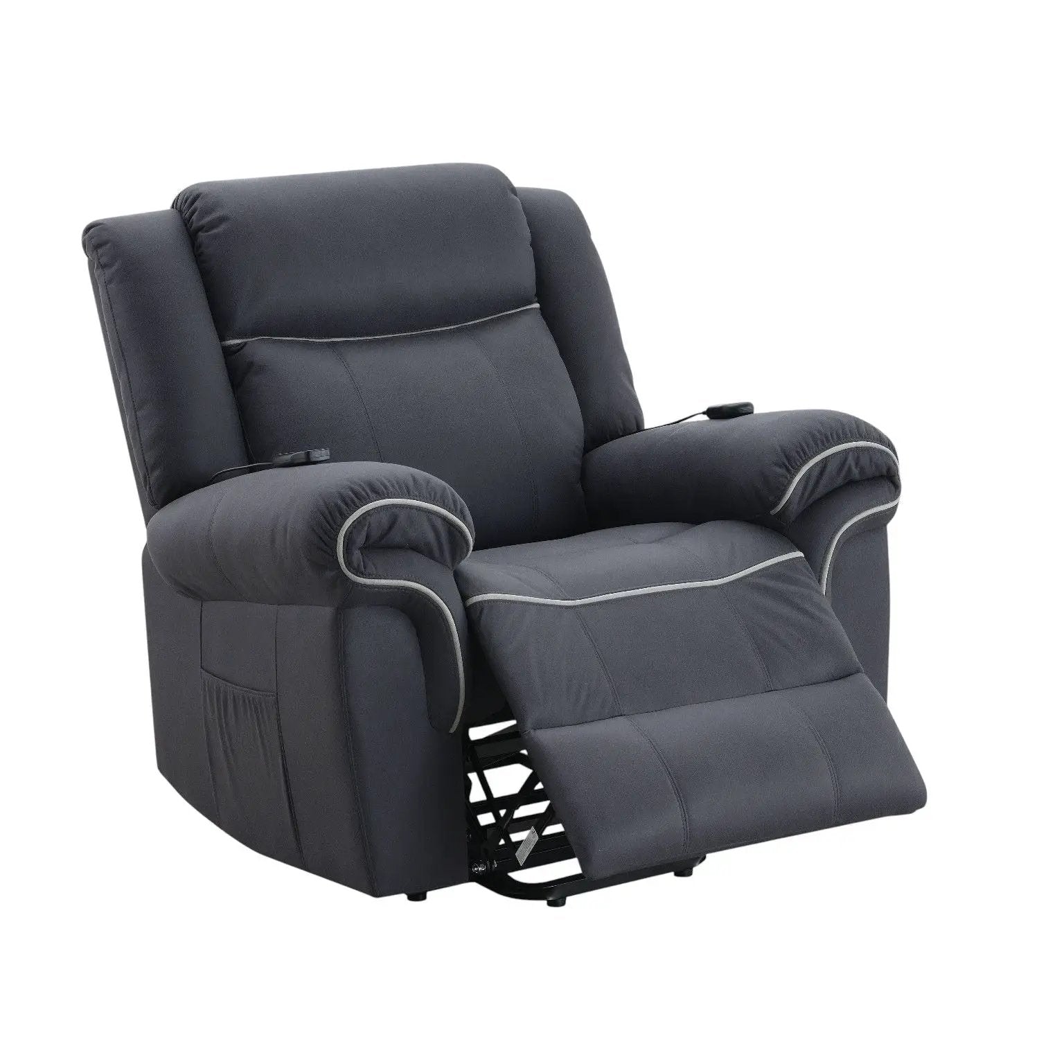 Domana - Polished Microfiber Power Nirion Recliner With Lift Heating Massage Chair - Dark Blue by Unique Piece Furniture
