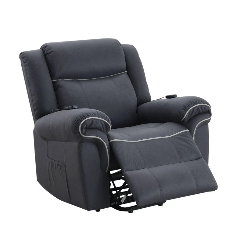 Domana - Polished Microfiber Power Nirion Recliner With Lift Heating Massage Chair - Dark Blue by HouseOfZazla