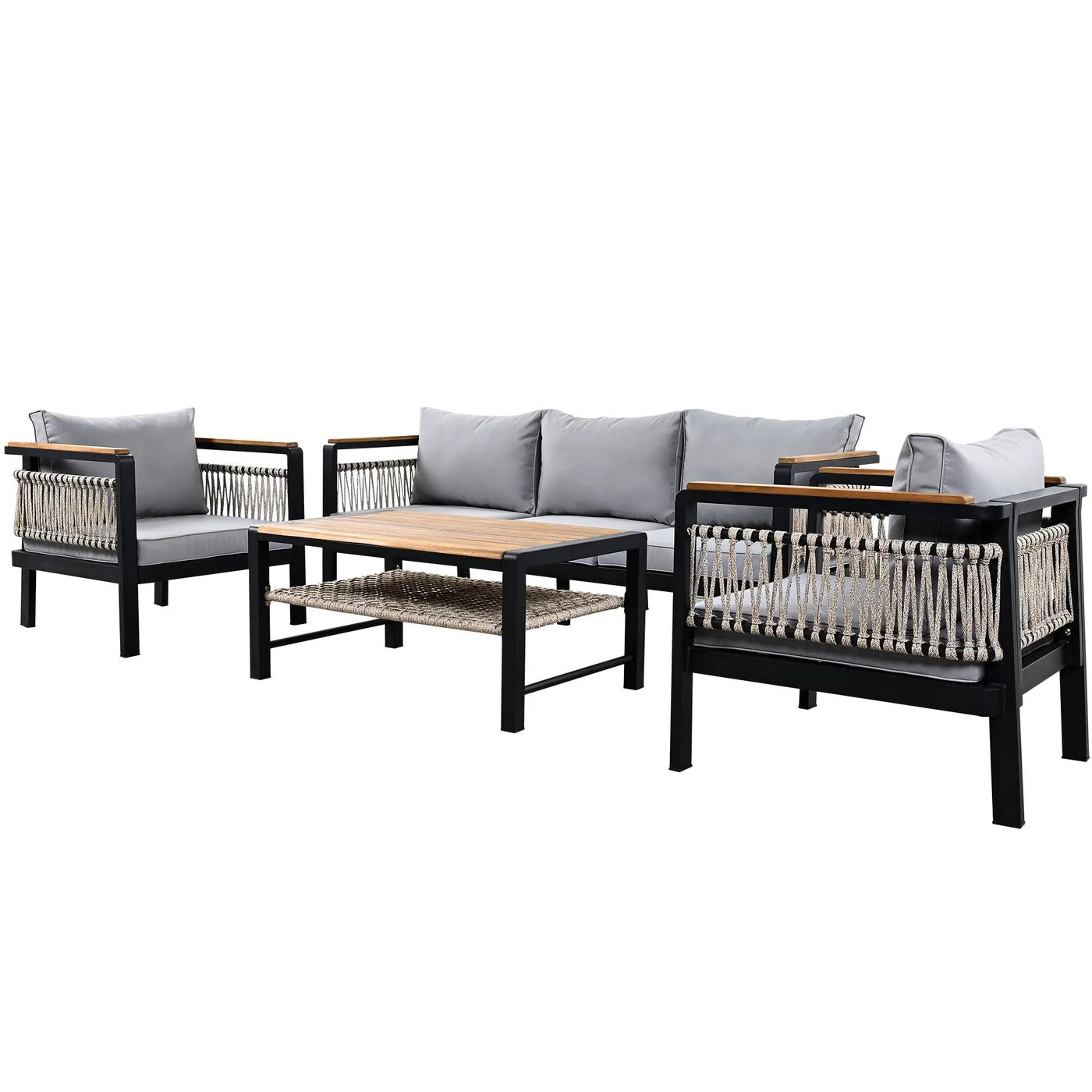 4 Pieces Outdoor Sectional Sofa Set 5 Person Patio Seating Group Outdoor Conversation Set With Cushions And A Coffee Table For Patios by HouseOfZazla