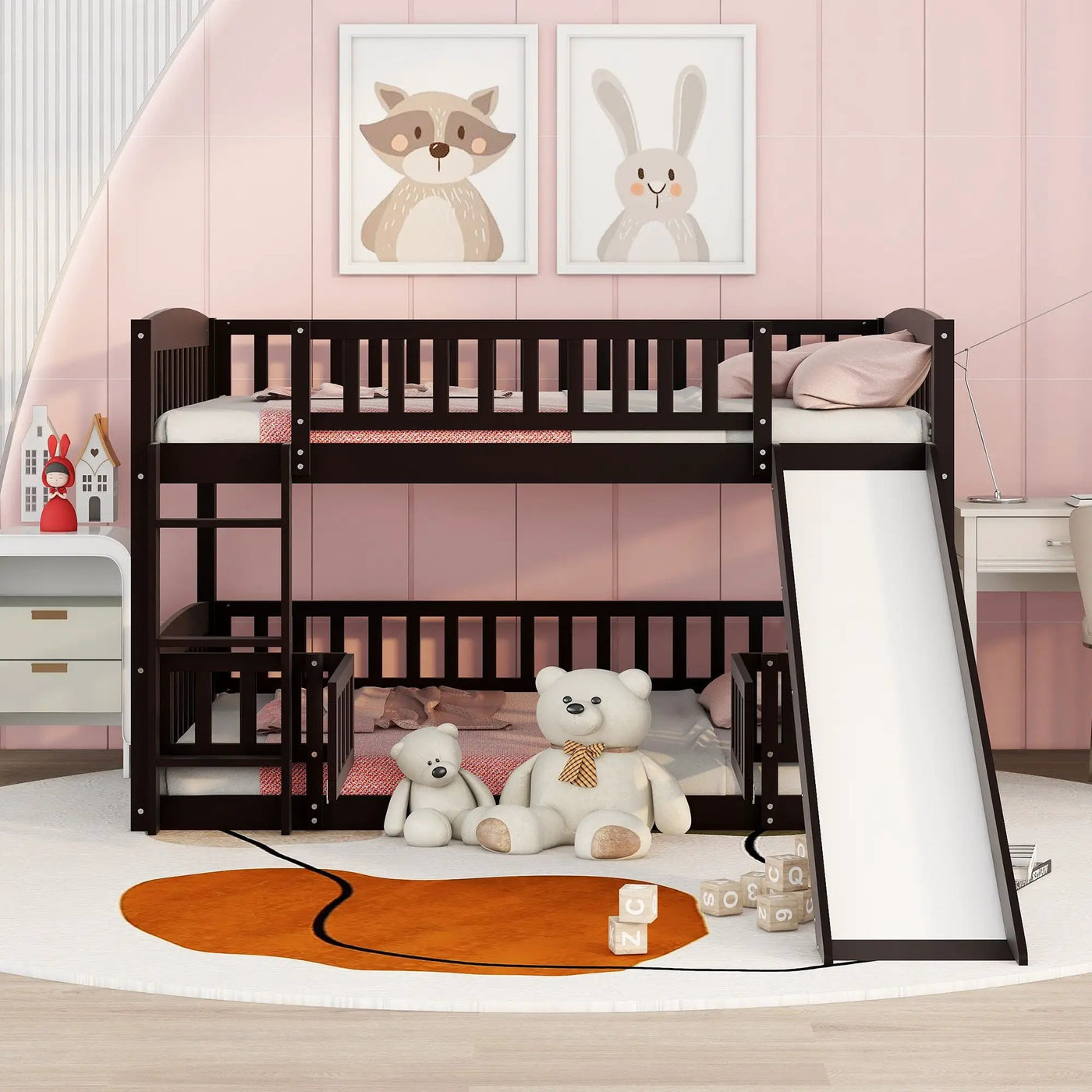 Low Bunk Bed With Slide, Fence And Ladder by Unique Piece Furniture