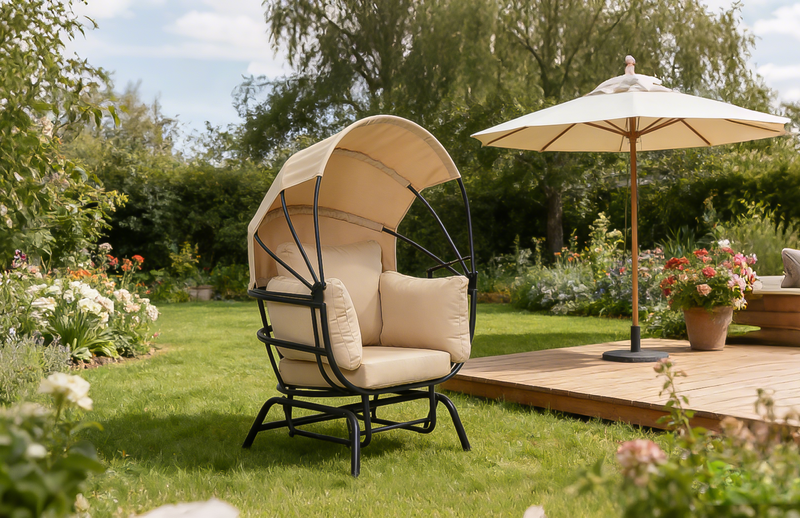 Sunnydaze Modern Luxury Egg Chair with Retractable Canopy - Taupe by HouseOfZazla