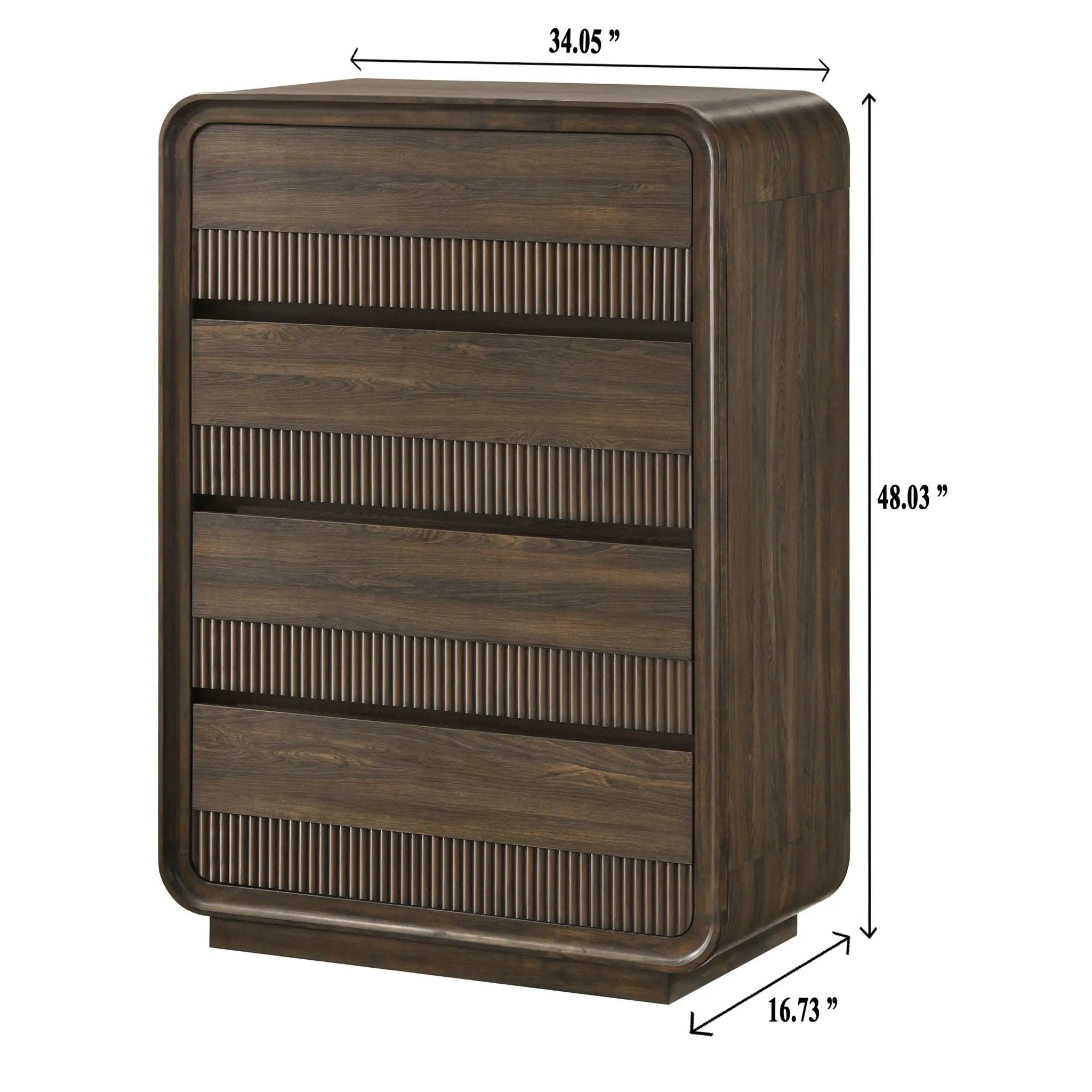 Flair Rounded Edges 1 Piece Chest, 5 Drawer Storage Bedroom Furniture - Brown by Unique Piece Furniture