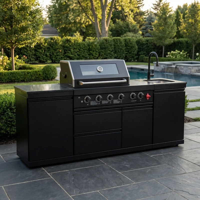 84.7 Inch 4-Burner Deluxe Stainless Steel Propane Gas Outdoor Kitchen Barbecue Island Grill by HouseOfZazla