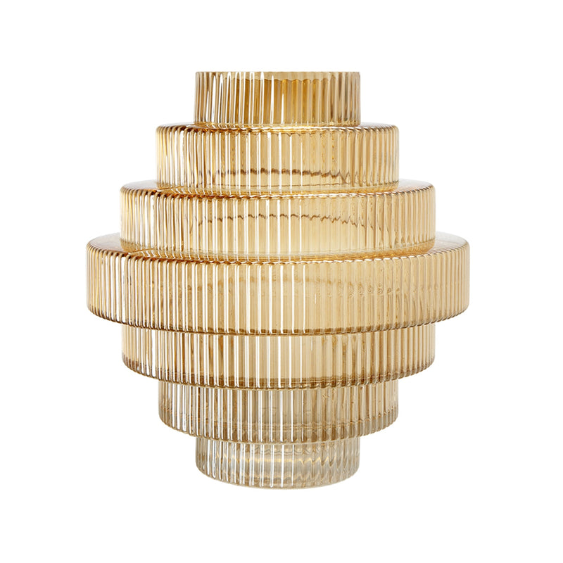 9.1x9.8" Tiered Geometric Amber Luster Clear Vase by HouseOfZazla
