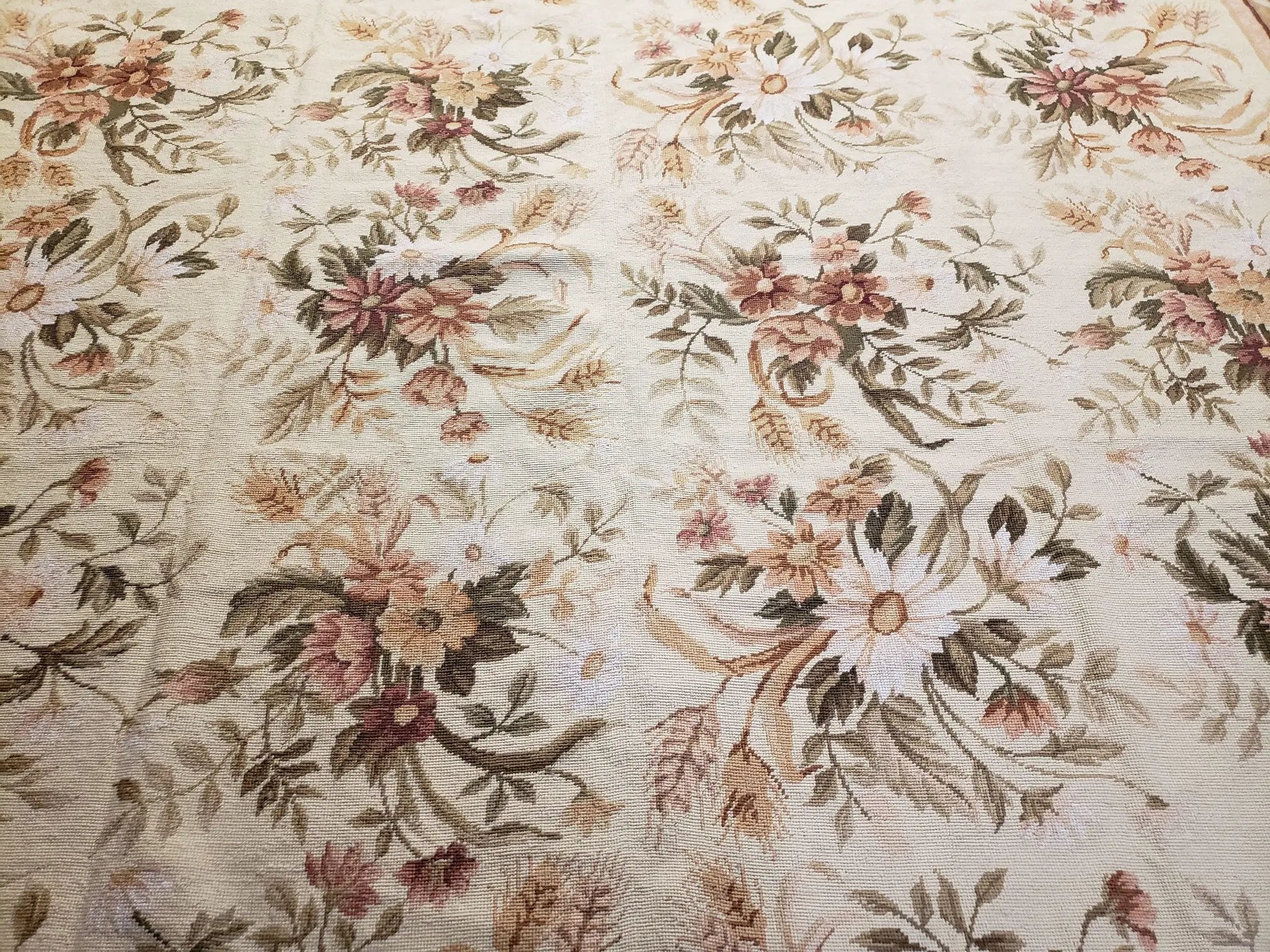 Needlepoint Rug 8x10 Aubusson Rug Victorian Floral Rug Handmade French Style French Decor Garden Panel Beige 8 x 10 Area Rug 100% Wool by Jewel Rugs