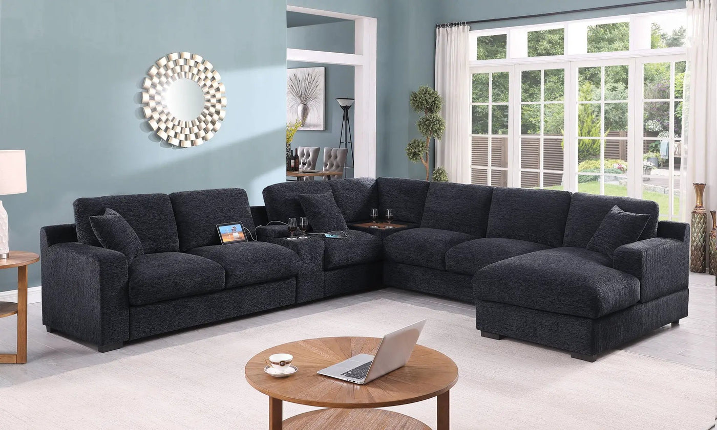 Celine - Fabric Corner Sectional Sofa With Right-Facing Chaise, Cupholders, And Charging Ports by HouseOfZazla
