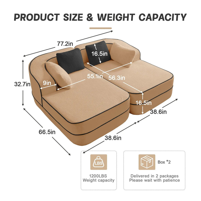 77.2" Teddy Fabric No Assembly Sofa in Camel by HouseOfZazla