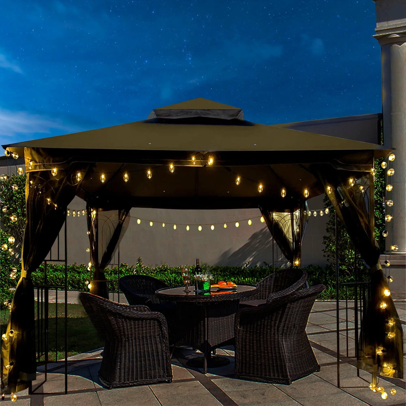 Patio Gazebo Tent With Ventilated Double Roof And Mosquito Net by Unique Piece Furniture