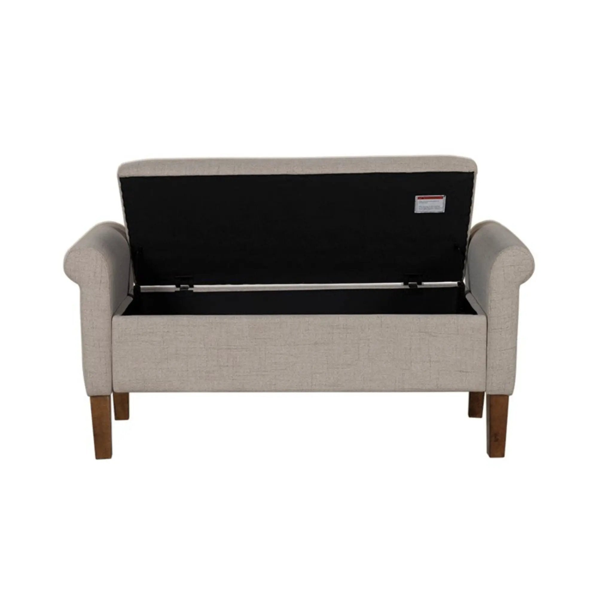 Upholstered Storage Bench With Rolled Armrests - Beige by HouseOfZazla