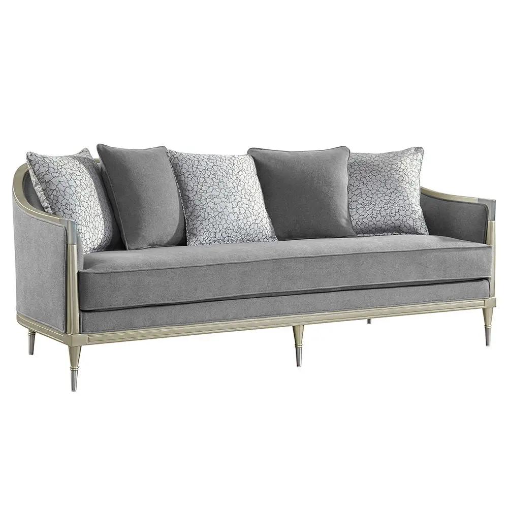 Fernando - Sofa With 5 Pillows - Gray Chenille & Champagne by Unique Piece Furniture