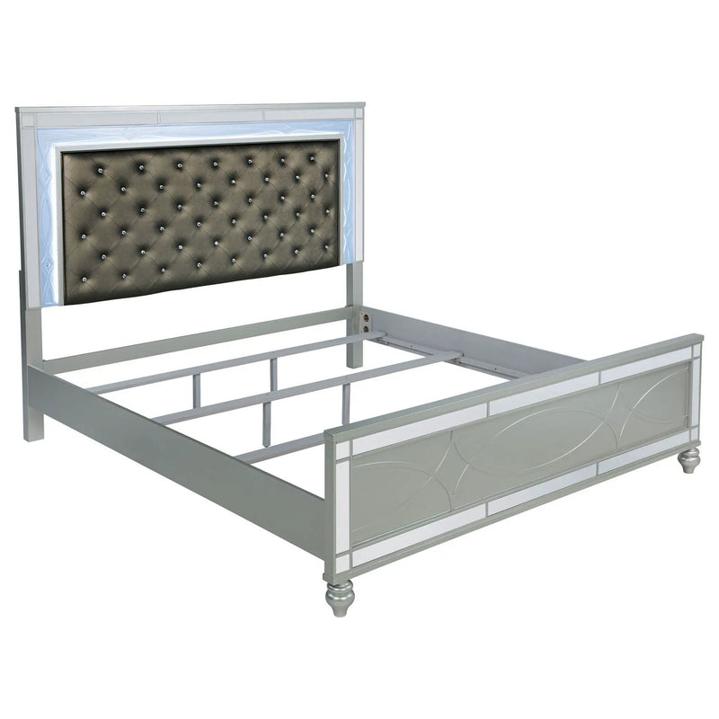 Gunnison Wood Eastern King LED Panel Bed Silver Metallic by Unique Piece Furniture