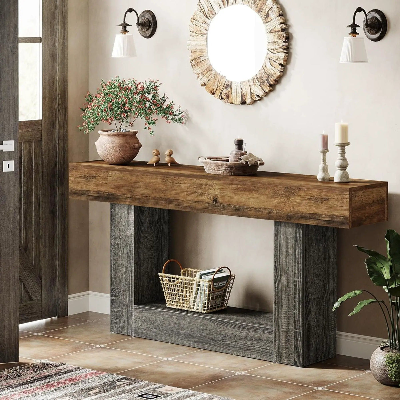 Console Table With 2 Tier Storage, U Shaped Base by HouseOfZazla