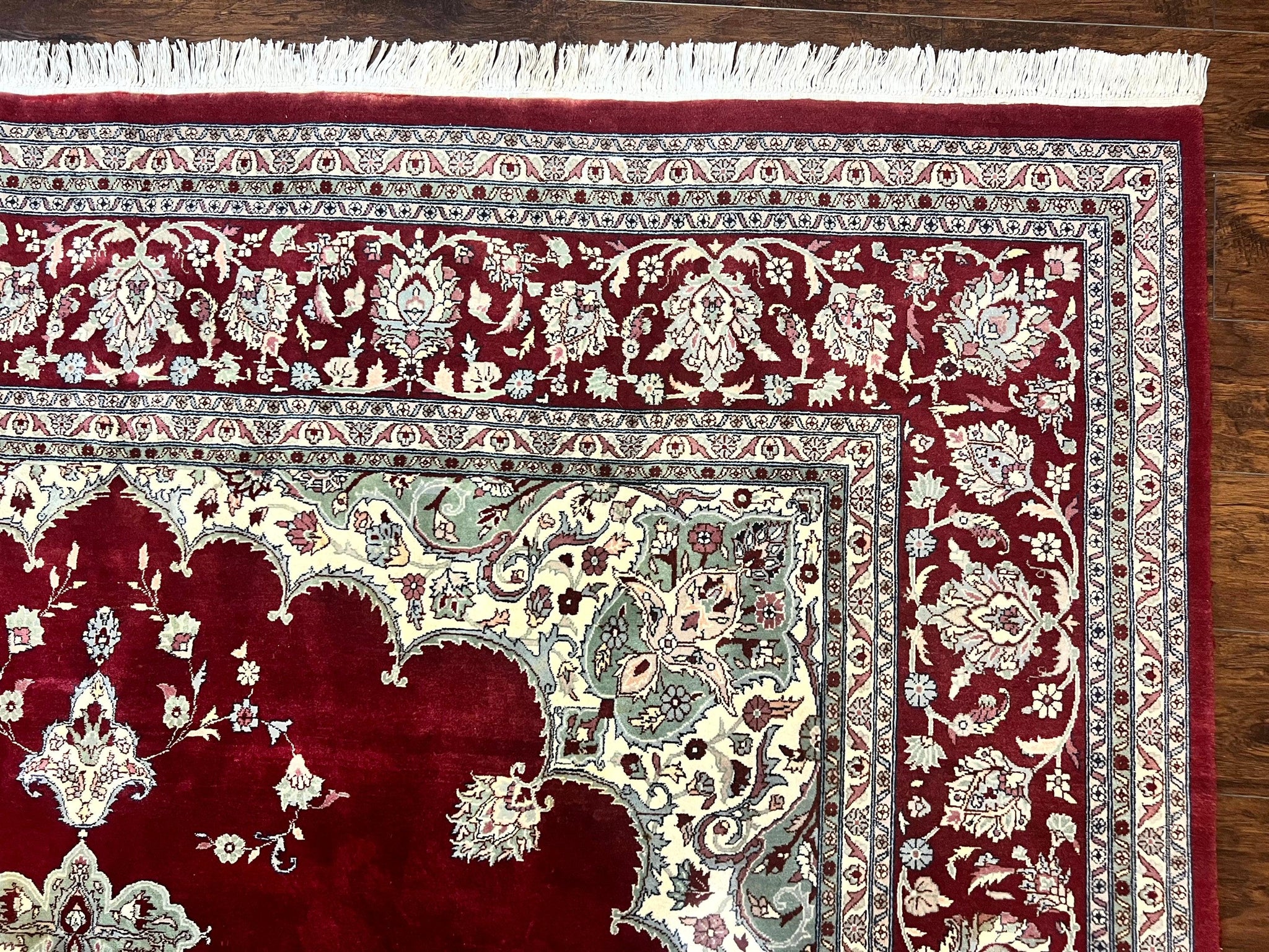 Pak Persian Rug 9x12, Handmade Vintage Traditional Wool Carpet, Floral Medallion, Dark Red Ivory/Cream, Fine 250 KPSI by Jewel Rugs