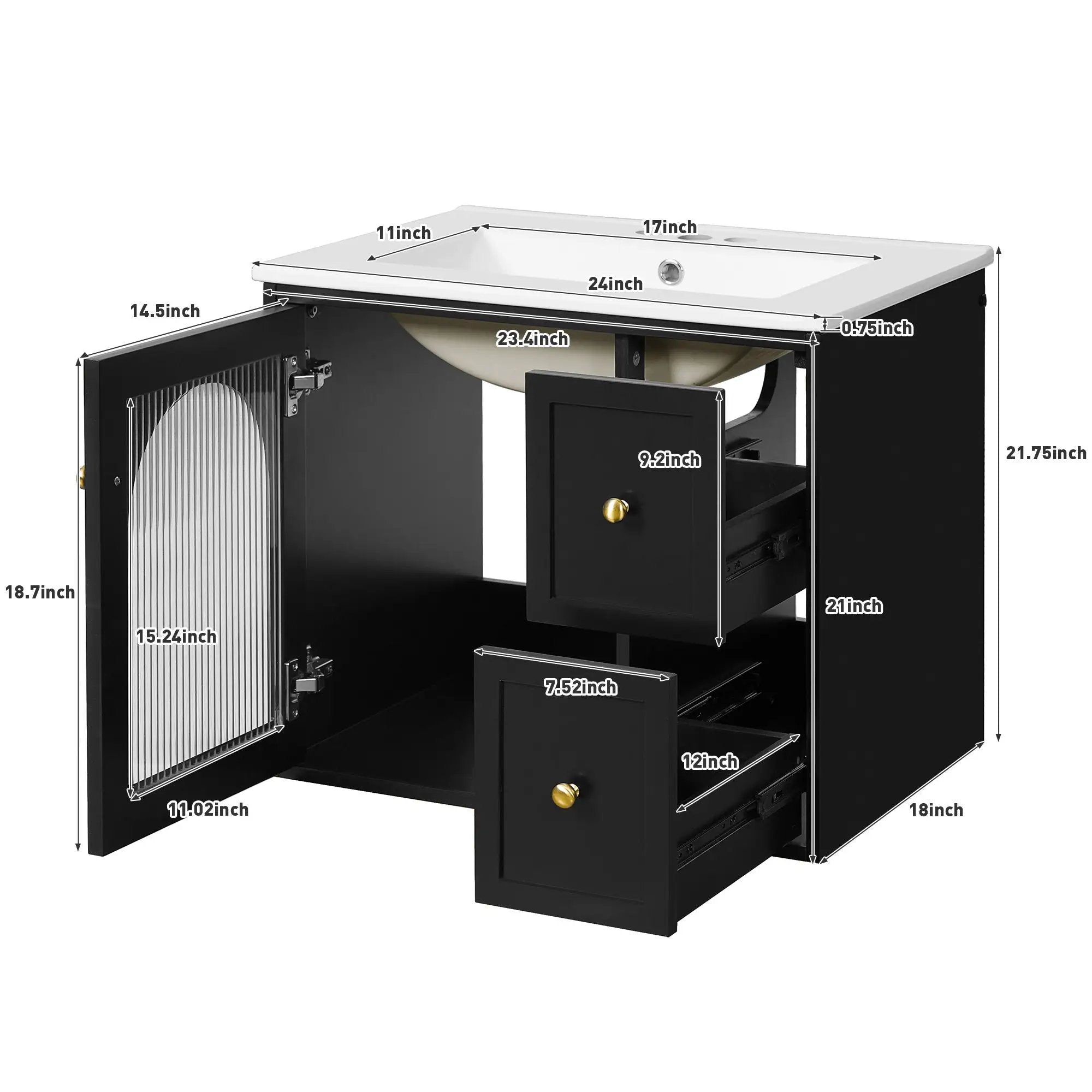 Wall-Mounted Bathroom Vanity Set With Sink, 2 Drawers And Soft-Close Door by Unique Piece Furniture