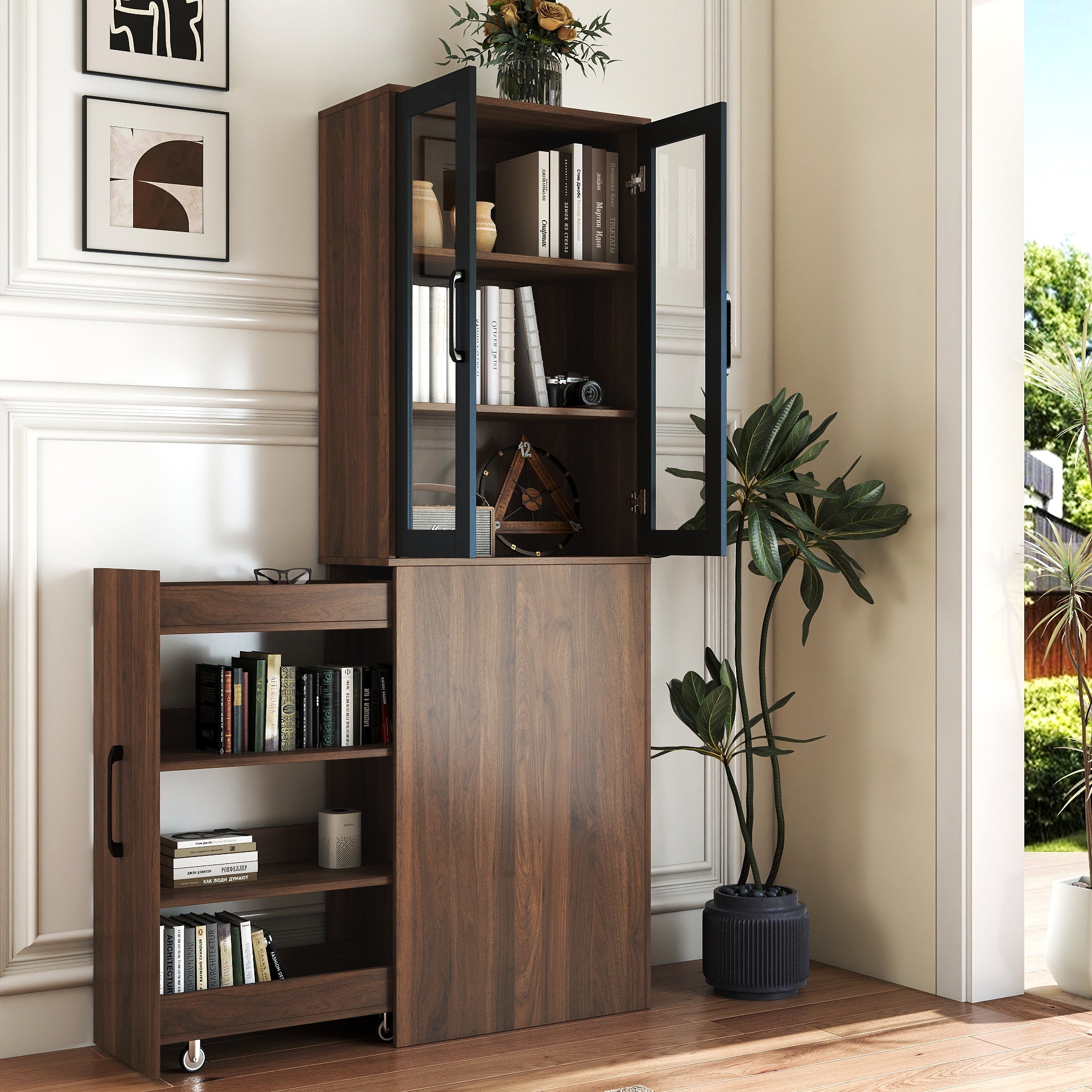 70.87" High Display Storage Cabinet with Multi-Tier Shelves and Glass Doors by HouseOfZazla