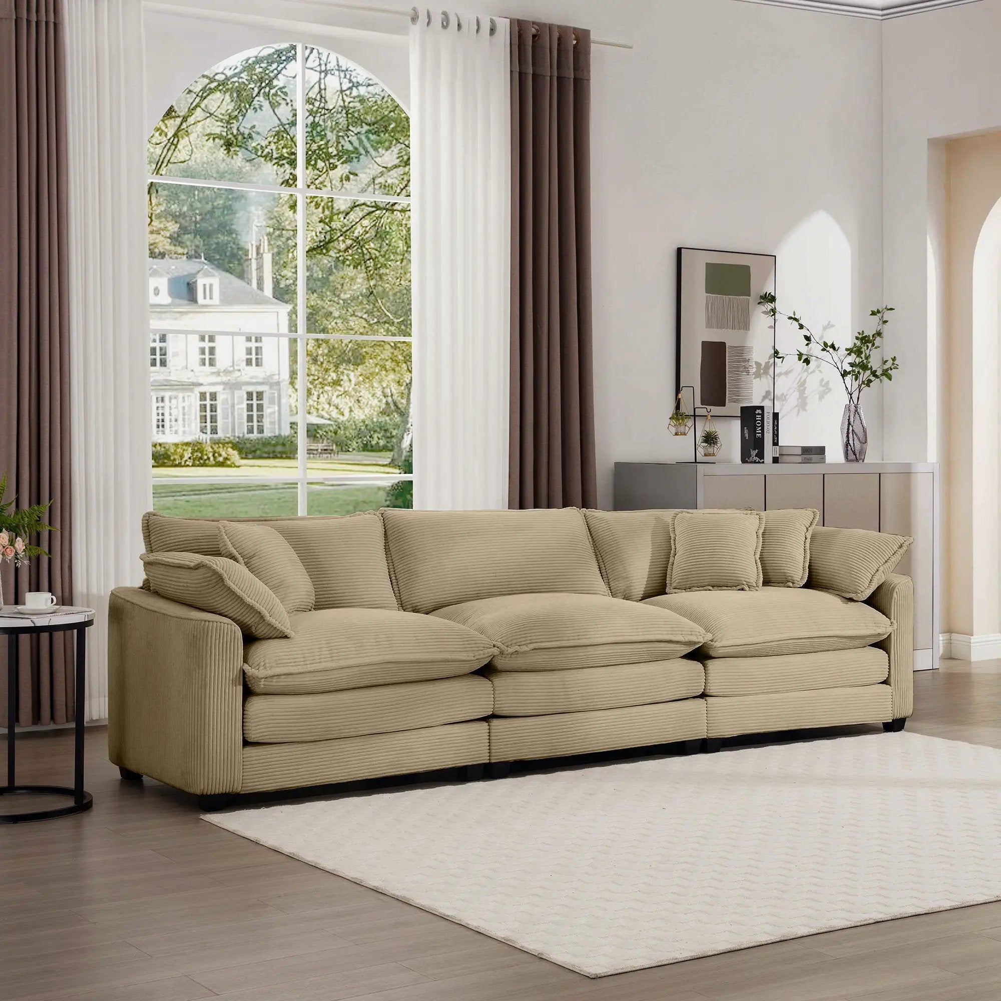 Mid-Century Modern 3 Seater Sectional Sofa With Arm And Throw Pillows by Unique Piece Furniture