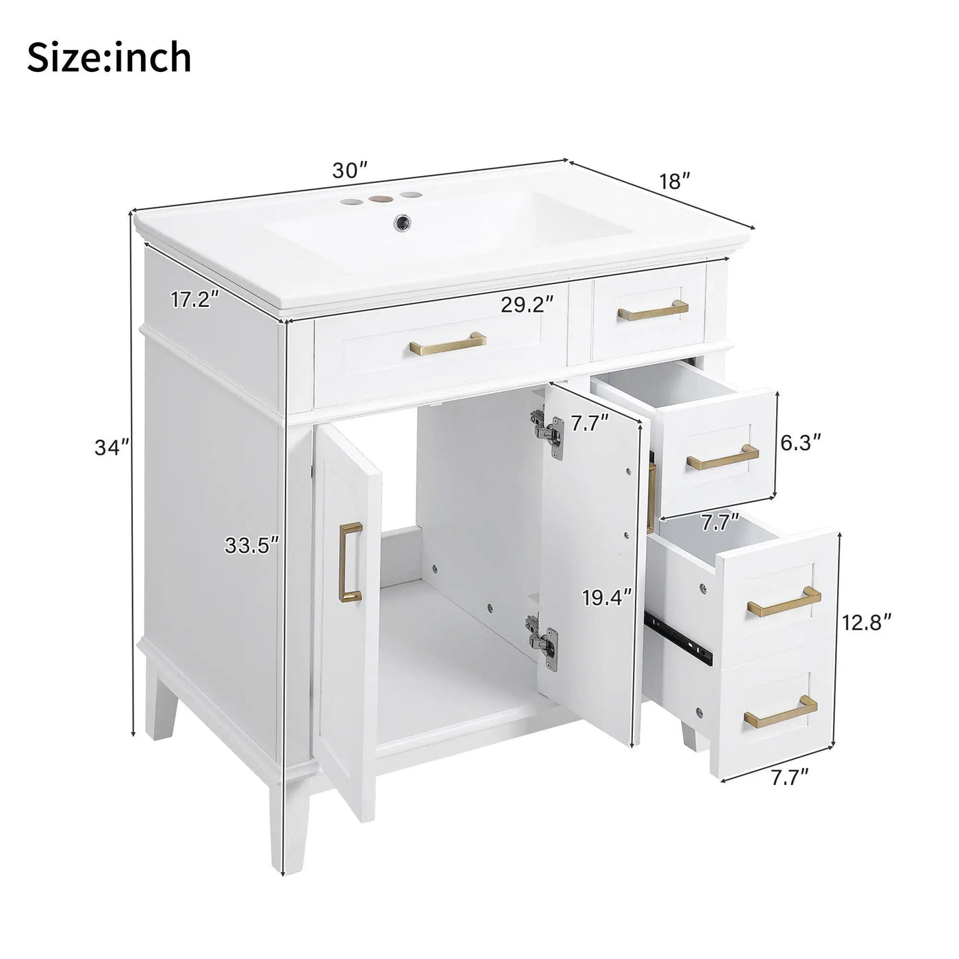 Modern Bathroom Vanity With Ceramic Sink, Soft Close Storage Cabinet by Unique Piece Furniture