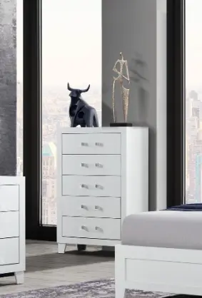 OMODA White 5 Drawer Modern Chest by HouseOfZazla