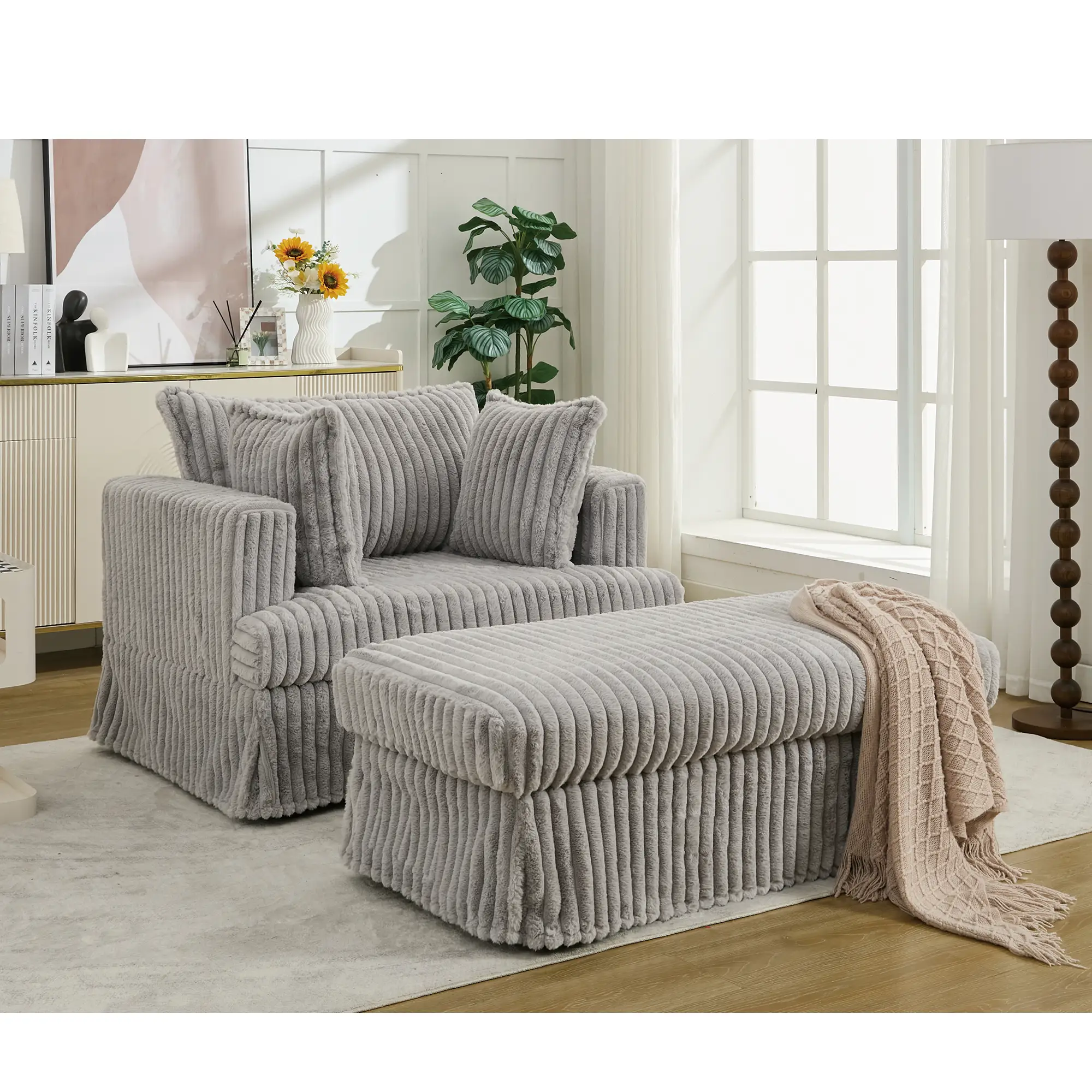 47.7'' Oversized Corduroy Chaise Longue with Ottoman by HouseOfZazla