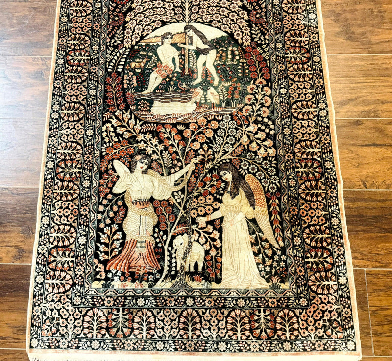 Stunning Sino Persian Pictorial Rug 2.7 x 4, Garden of Eden Adam & Eve Tree of Life Design, Extremely Fine 580 KPSI, Masterpiece by Jewel Rugs