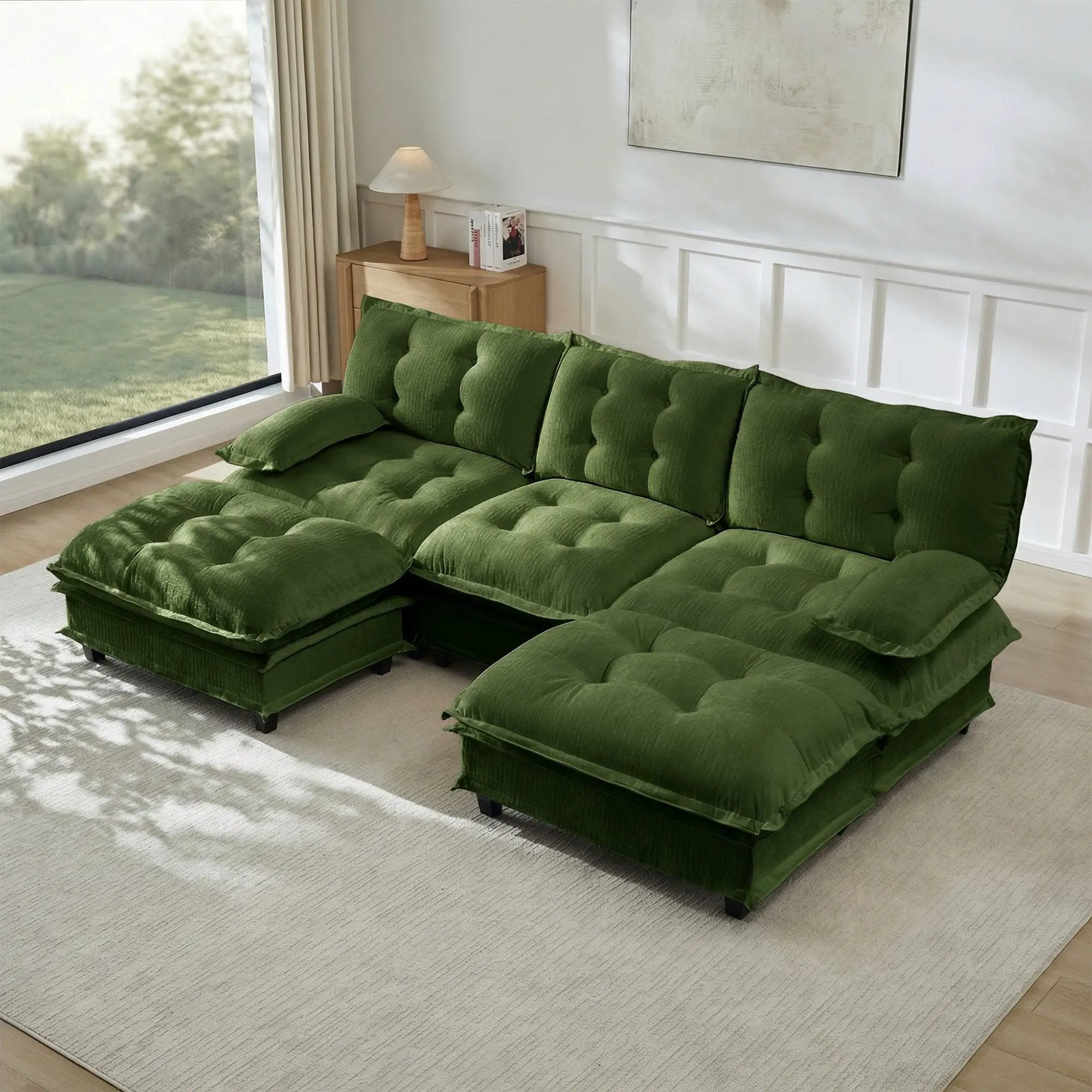 107" U Shaped Modern Sofa Modular Sectional Cloud Couch with Ottomans by HouseOfZazla