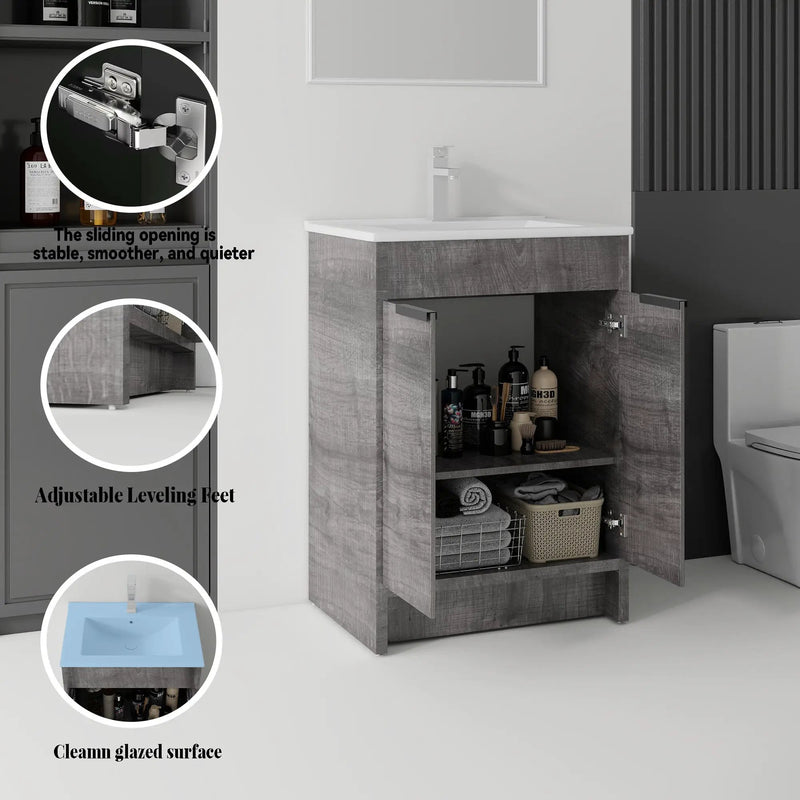 24 Inch Floating Bathroom Vanity with Ceramic Sink and Soft-Close Door by HouseOfZazla