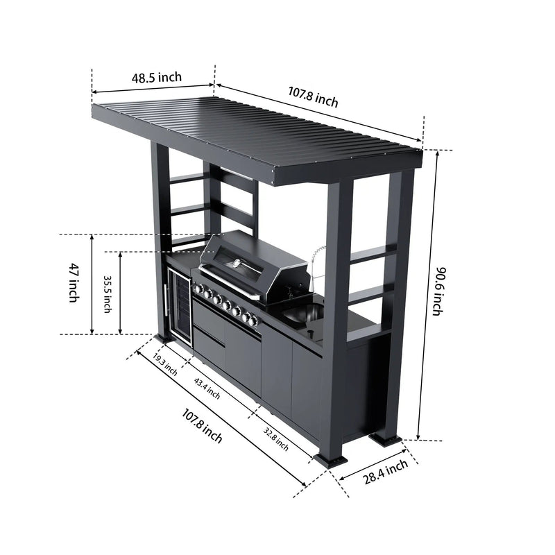108-Inch 6-Burner Deluxe Outdoor Kitchen Grill by HouseOfZazla