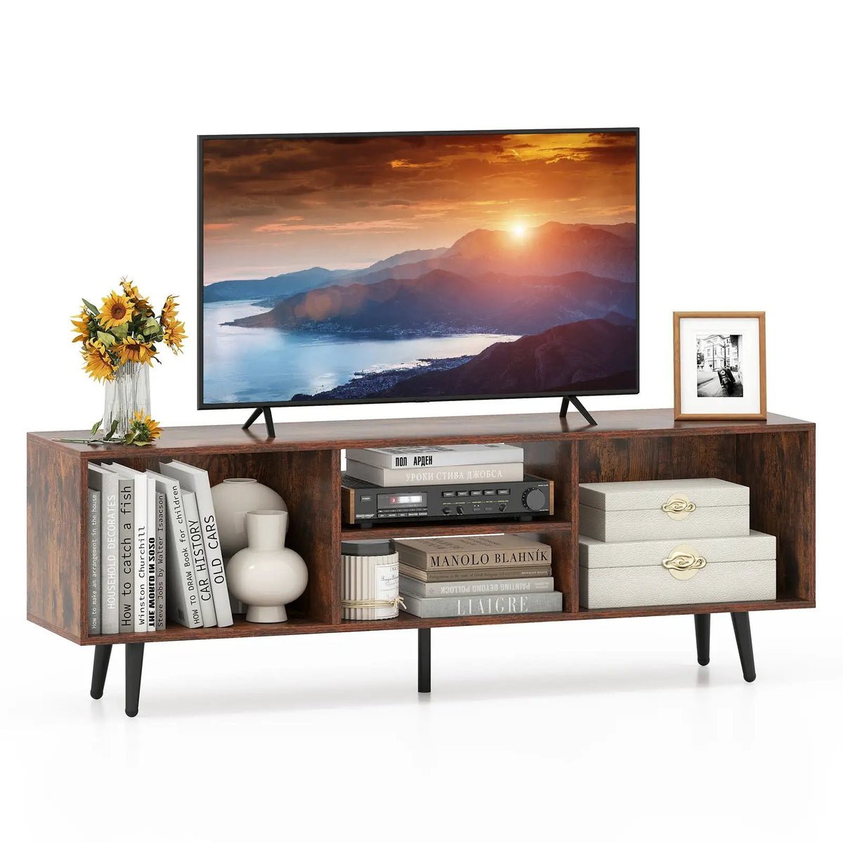 47.5 Inches TV Stand for 55-Inch TV with Compartments and Metal Legs, photo 10 of 16