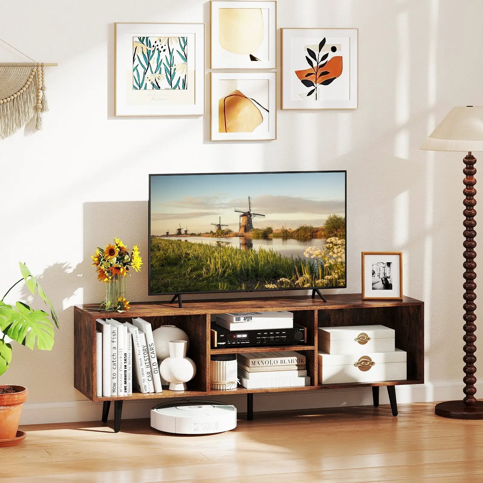 47.5 Inches TV Stand for 55-Inch TV with Compartments and Metal Legs by DirectDeals
