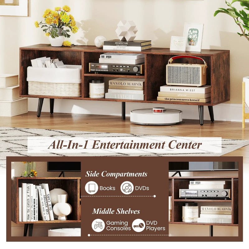 47.5 Inches TV Stand for 55-Inch TV with Compartments and Metal Legs by DirectDeals