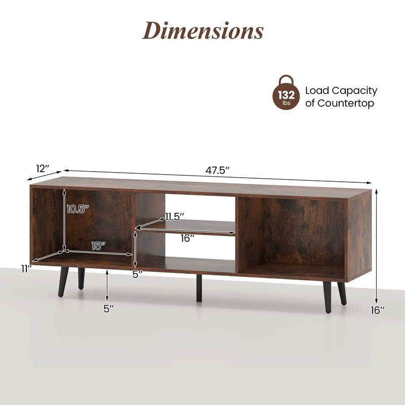 47.5 Inches TV Stand for 55-Inch TV with Compartments and Metal Legs by DirectDeals
