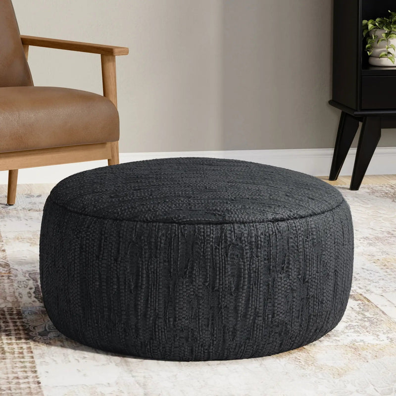 Fredrik - Round Pouf - Black by HouseOfZazla