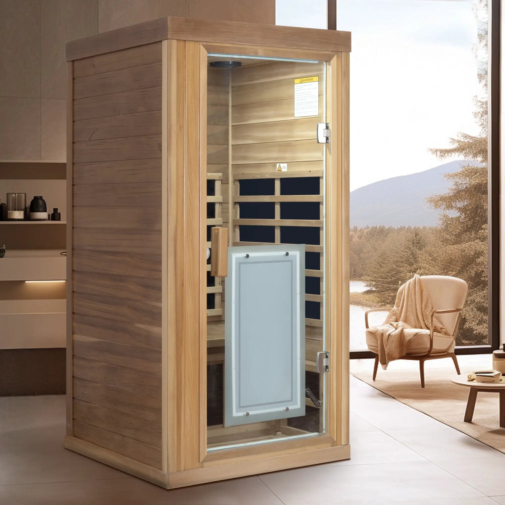 One person Far infrared red cedar standard indoor sauna room (Front & Rear & Left & Right) by HouseOfZazla