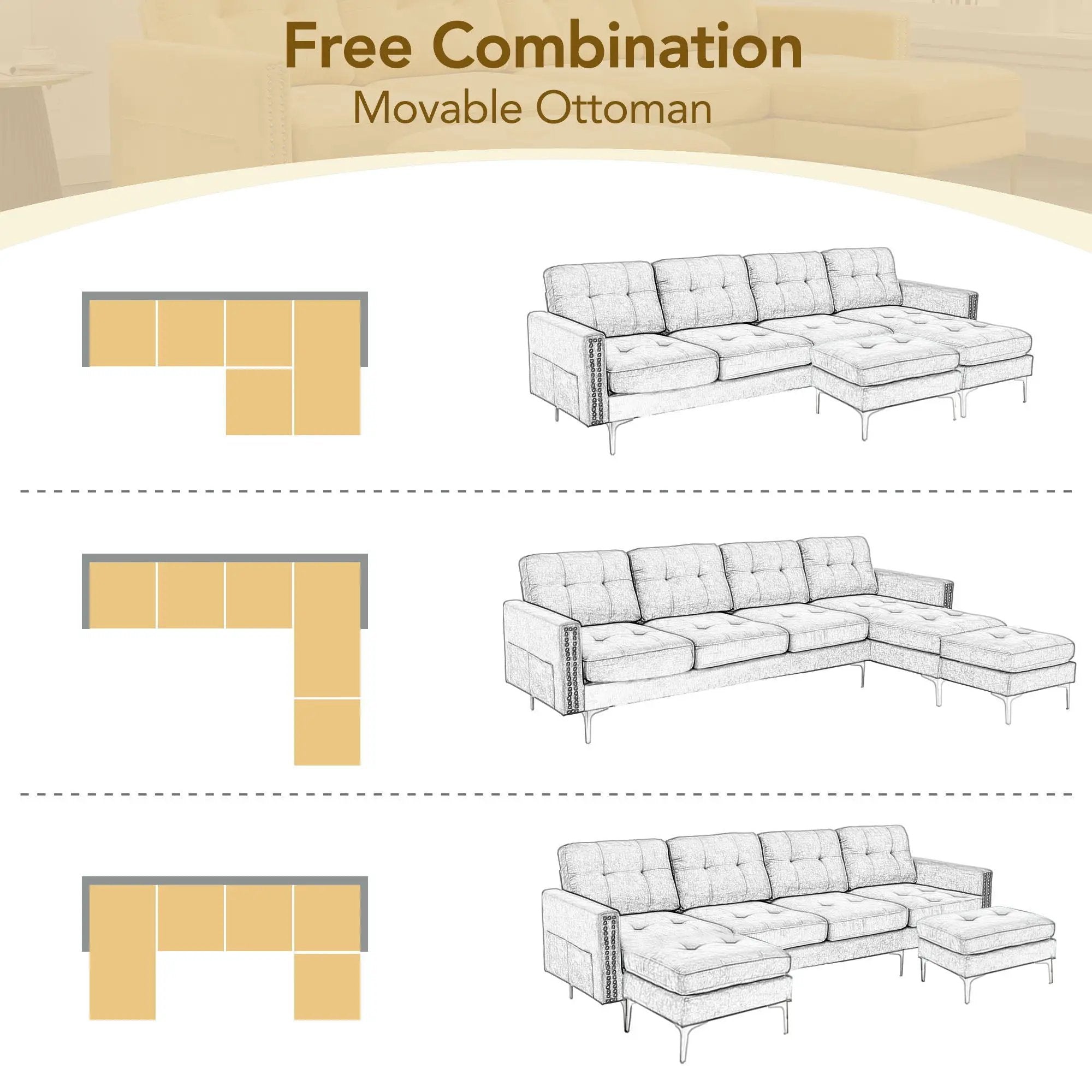 Modern L - Shape Convertible Sectional Sofa With Movable Ottoman by HouseOfZazla