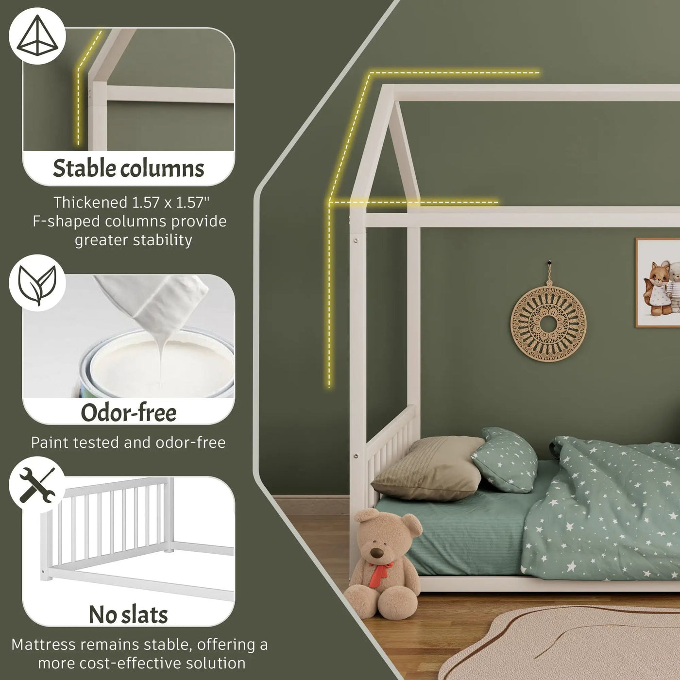 Montessori Style Floor House Shaped Bed With Safety Guardrails by HouseOfZazla
