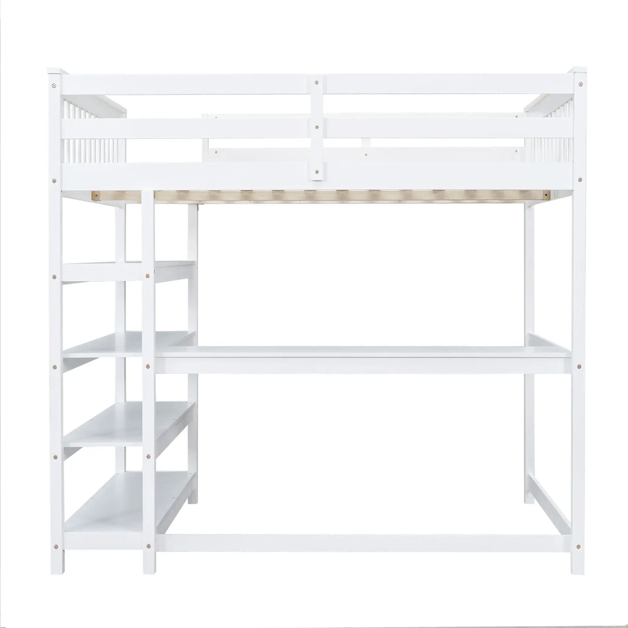 Loft Bed With Storage Shelves And Under Bed Desk
