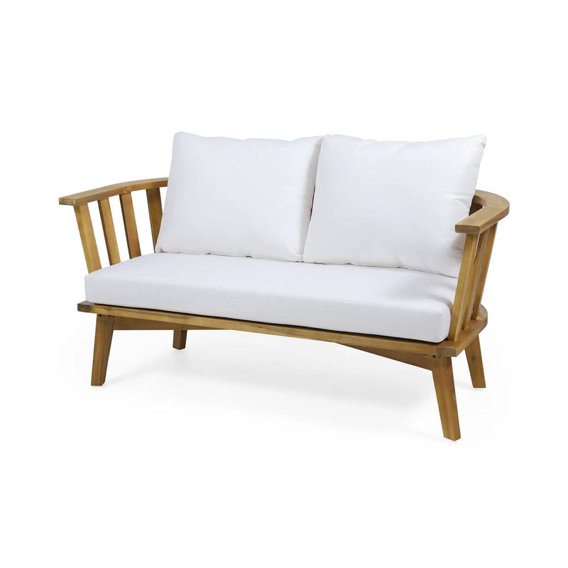 Outdoor Wooden Loveseat with Cushions - White/Teak by HouseOfZazla