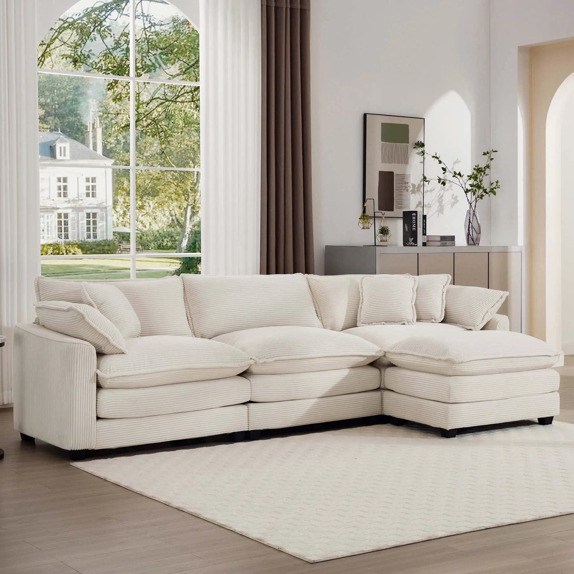 Modern Oversized Modular Cushion Sofa With Ottoman, Low Back, Deep Seating Sofa Set by HouseOfZazla