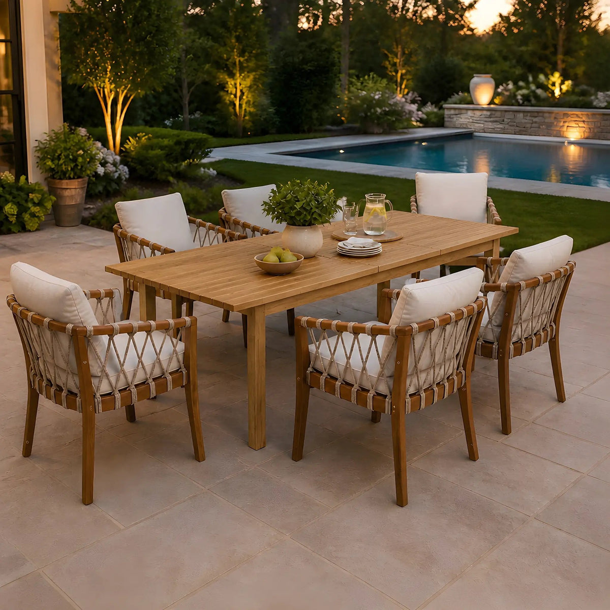7 Pieces Acacia Wood Outdoor Dining Set by HouseOfZazla